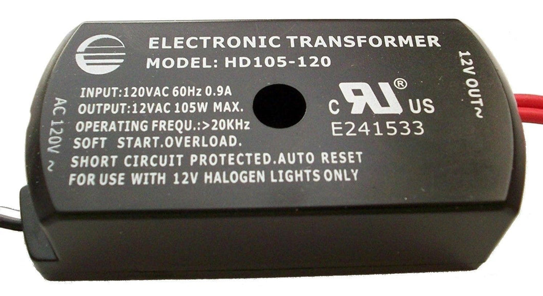 LOW VOLTAGE ELECTRONIC HALOGEN TRANSFORMER 120VAC TO12VAC 100W LIGHT DIMMABLE