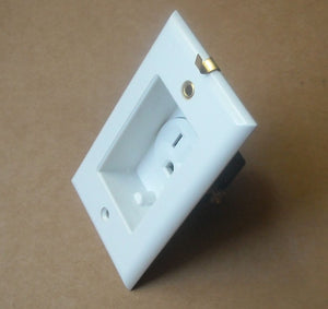 BUILT IN CLOCK HANGER RECESSED WALL 15 AMP 120V RECEPTACLE PLUG OUTLET WHITE