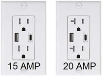 Load image into Gallery viewer, USB-A USB-C CELL PHONE CHARGER 5V DC 5A RECEPTACLE PLUG T/R OUTLET 15A / 20A AMP