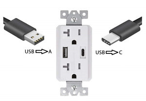 USB-A USB-C CELL PHONE CHARGER 5V DC 5A RECEPTACLE PLUG T/R OUTLET 15A / 20A AMP